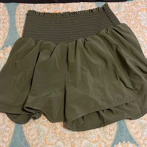 Women's Olive Green Smocked Waist Skorts
